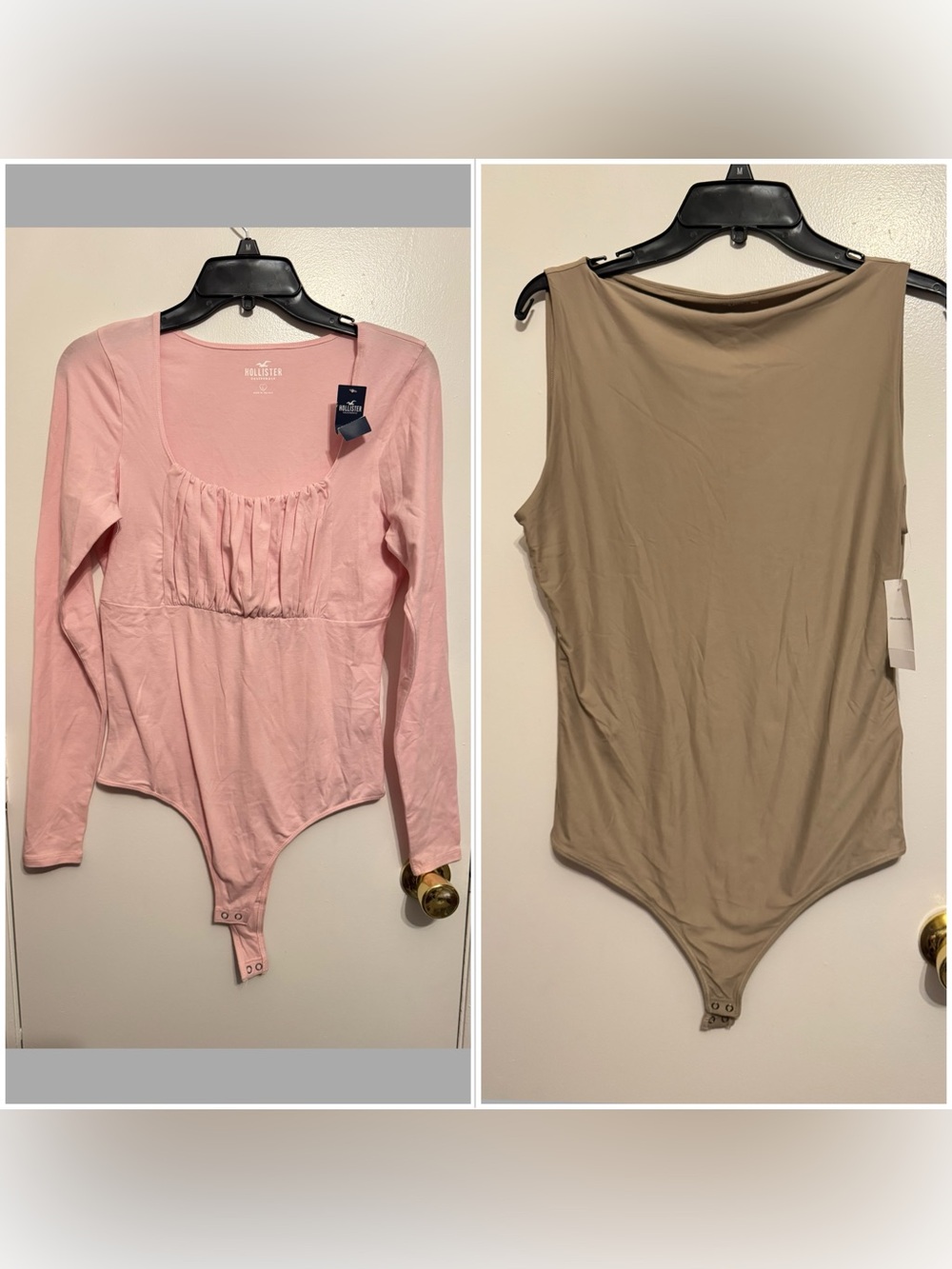 Hollister Pink Long Sleeve Abercrombie Bodysuit Tan Bodysuit Set Large